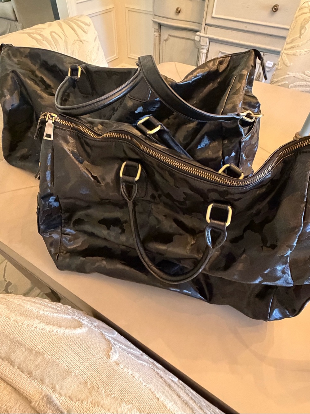 Black Camo LARGE and small duffle Bag with Gold Hardware
